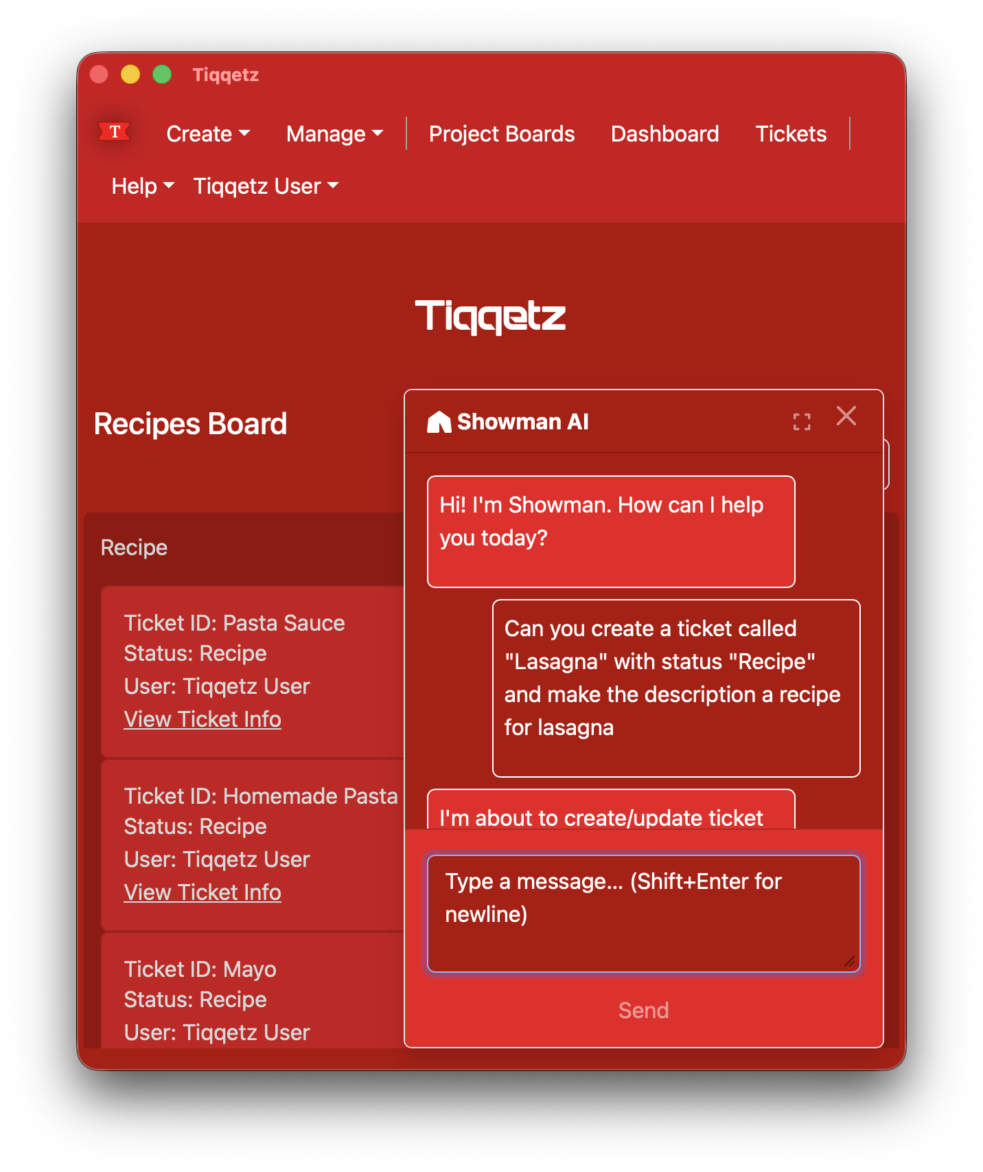 Showman AI Assistant for Project Management and Ticket Creation
